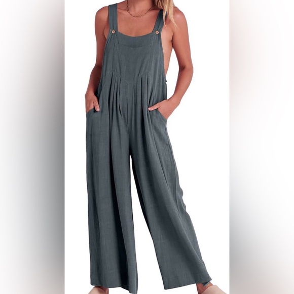 Anrabess | Linen Blend Overalls | Oversized Wide Leg | Comfy | Women’s S - Picture 7 of 7